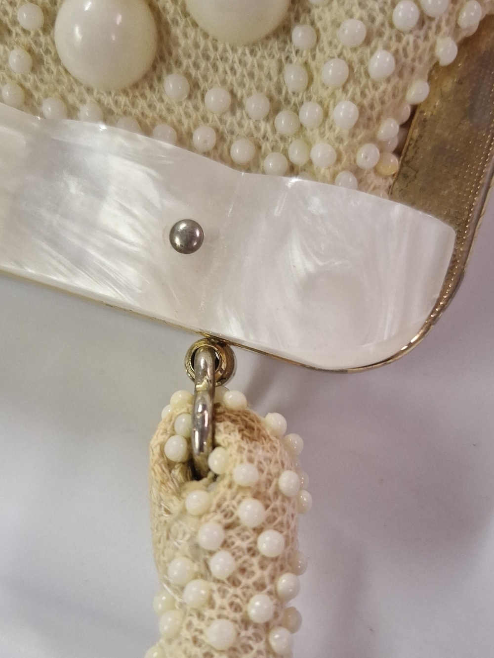 Cream Beaded Pearl-Accent Top-Hand Held Vintage Purse - Picture 9 of 12